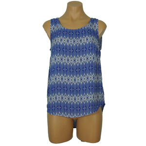OLIVE & OAK Blouse S SMALL Womens Printed Sleeveless Blue White